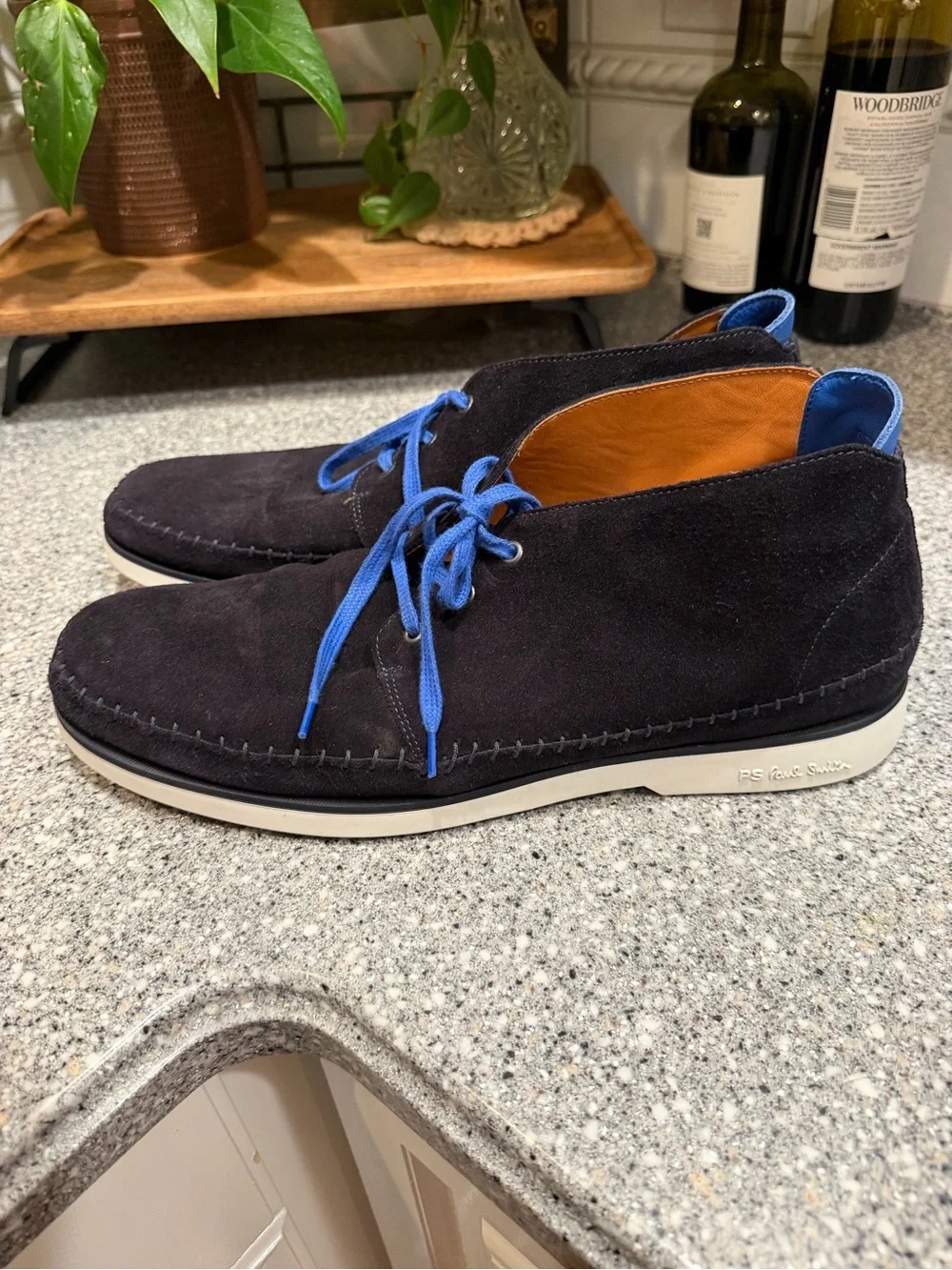 PS Paul Smith Navy Suede Chukka with Bright Blue Laces